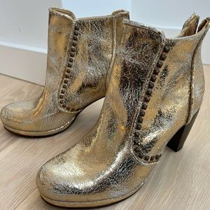 Calleen Cordero Distressed Metallic Gold Boots